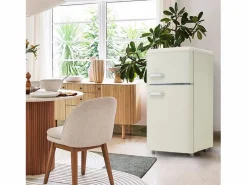 Electrodomésticos De Frío|Frigorífico retro, frigorífico de doble puerta superior e inferior, volumen total de 72 litros, con volumen de congelador de 21 litros, 120 kWh/año, luz LED