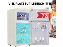 Electrodomésticos De Frío|Frigorífico retro, frigorífico de doble puerta superior e inferior, volumen total de 72 litros, con volumen de congelador de 21 litros, 120 kWh/año, luz LED