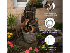 Monstershop Fuente de Agua de Jardín "Otter Oasis" con luz LED y cable de 7m Gris Hot