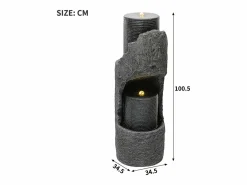 Merax Fuente de jardín para jardín y patio - 34,5 x 34,5 x 100,5 cm - con LED + bomba de agua - Resina - Gris New