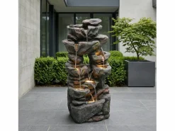 Merax Fuente de jardín para jardín y patio - 40 x 36 x 90 cm - con LED + bomba de agua - Resina - Gris Hot