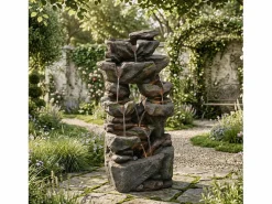Merax Fuente de jardín para jardín y patio - 40 x 36 x 90 cm - con LED + bomba de agua - Resina - Gris Hot