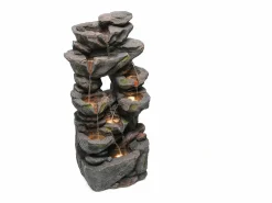 Merax Fuente de jardín para jardín y patio - 40 x 36 x 90 cm - con LED + bomba de agua - Resina - Gris Hot