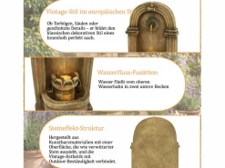 Merax Fuente decorativa de jardín con soporte - 50 x 32 x 90 cm - estilo antiguo - para jardín/estanque/patio/balcón - Resina - marrón Marru00f3n Clearance