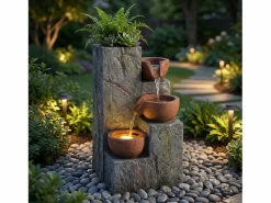 Merax Fuente Agua|Fuente decorativa de jardín con soporte - 27 x 26 x 31 cm - estilo antiguo - 3 estanques con agua corriente - Resina -