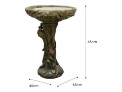 Fuente para pájaros de hormigón, diseño de madera, con pájaro decorativo (45,5x45,5x65 cm) Marru00f3n Best