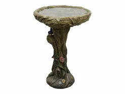 Fuente para pájaros de hormigón, diseño de madera, con pájaro decorativo (45,5x45,5x65 cm) Marru00f3n Best