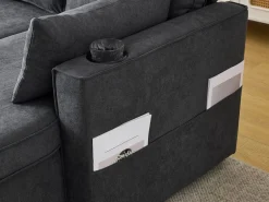 Fusio Primavera-Verano - Sofá Cama Angular 3 Plazas, Modular, Tela de Lino con Reposabrazos Portavasos - Ideal para Salón y Estancia^ Clearance