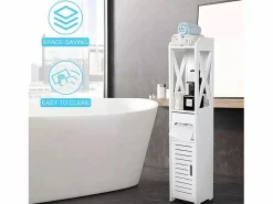 DripeX Gabinete de baño moderno, unidad de almacenamiento en pie con 4 cajones, armario de almacenamiento, 18x20x80cm - Blanco Discount