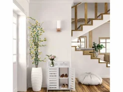 DripeX Gabinete de zapato 3 estantes, gabinete de zapato de entrada de 2 puertas, diseño de patrones de corte, 40x31x53cm, Blanco