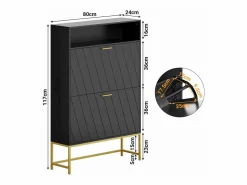 Gabinete de zapatos, con 2 puertas de subcontratación y 1 estante abierto, antiinclinado, , 80x24x117cm de diseño^DripeX Clearance