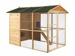Vente-unique Cama De Animales De Compañía|Gallinero, caseta con cerca de madera - 10 gallinas - Ancho 266 x Alt. 205 -natural verde -FERAS