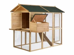 Vente-unique Gallinero, caseta con cerca de madera- 8 gallinas -Ancho 201 x Alt. 171- natural y verde - GALLUS Verde / Color natural claro Discount