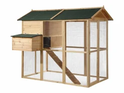 Vente-unique Gallinero, caseta con cerca de madera- 8 gallinas -Ancho 201 x Alt. 171- natural y verde - GALLUS Verde / Color natural claro Discount