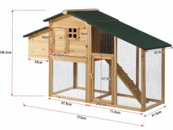 Vente-unique Cama De Animales De Compañía|Gallinero con cerca de madera - 4 gallinas - Ancho 173 x Prof. 64 x Alt. 108 - Natural - LEVAS