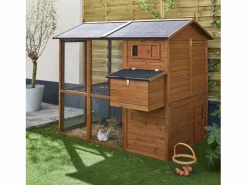 Sweeek Gallinero de madera con corral para 6 a 8 gallinas madera Marru00f3n chocolate Online