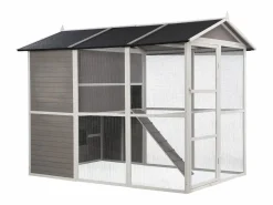 Gallinero de madera con cerca - 10 gallinas - Ancho 266 x Prof. 174 x A. 205 cm - Blanco - FERAS^Vente-unique Online