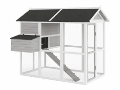 Gallinero de madera con corral, 8 gallinas, L. 201 x P.142 x H. 171 cm, Gris y blanco, GALLUS^Vente-unique Online