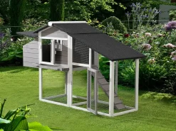 Vente-unique Gallinero de madera con cerca - 4 gallinas - Ancho 173 x Prof. 64 x A. 108 cm - Blanco - LEVAS Gris / Blanco Sale
