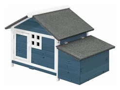 Gallinero de madera con ponedero - 2 gallinas - L. 106 x Prof. 64 x Alt. .71 cm - Azul y blanco - ANSER^Vente-unique