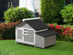 Vente-unique Gallinero de madera con ponedero - 2 gallinas - Ancho 106 x Prof. 64 x A. 71 cm - Natural - ANSER Gris / Blanco Clearance