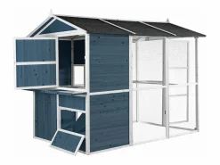 Gallinero de madera con valla - 10 gallinas - L. 266 x Prof. 174 x Alt. 205 cm - y blanco - FERAS^Vente-unique
