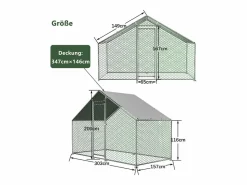 Gallinero metálico con cierre de seguridad y cubierta de PE impermeable 3,03x1,57x2m^Hauss Spole Hot