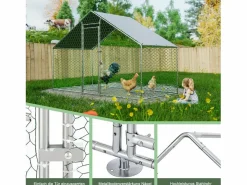 Gallinero metálico con cierre de seguridad y cubierta de PE impermeable 3,03x1,57x2m^Hauss Spole Hot