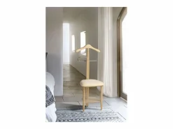 Galán De Noche|Galán 361 con asiento en herrajes cromado satinado lacado natural, 105 cm(alto)45 c