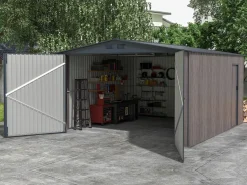 EXPERTLAND Garaje|Garaje de acero galvanizado efecto madera gris 15,1 m² NERON