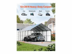 Garaje Metálico Robusto para Coches SucceBuy, 397 x 792 cm, Abriego Exterior Robusto para Coches y Barcos Plateado Hot