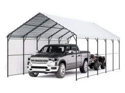 Garaje Metálico Robusto para Coches SucceBuy, 397 x 792 cm, Abriego Exterior Robusto para Coches y Barcos Plateado Hot
