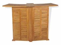 Garden Furniture - Mesa de bar plegable de madera teca maciza 155x53x105 cm Marru00f3n Clearance