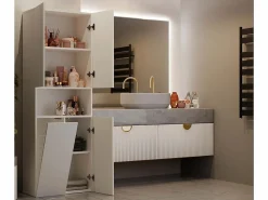 TOPESHOP GLAZE - Mueble de cuarto de baño con cesta - Estilo moderno - 174x60x30 cm - Columna de cuarto de baño Beige