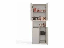 TOPESHOP GLAZE - Mueble de cuarto de baño con cesta - Estilo moderno - 174x60x30 cm - Columna de cuarto de baño Beige