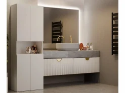 TOPESHOP GLAZE - Mueble de cuarto de baño con cesta - Estilo moderno - 174x60x30 cm - Columna de cuarto de baño Beige