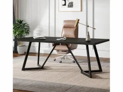 Tribesigns Gran escritorio rectangular para portátiles con estructura de metal - 180 cm - para el despacho en casa - Negro Sale