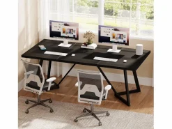 Tribesigns Gran escritorio rectangular para portátiles con estructura de metal - 180 cm - para el despacho en casa - Negro Sale