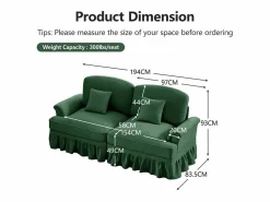 DripeX Gran Sofá 2 Plazas Chenille - Con Funda Extraíble y 2 Cojines - 194x83.5x93cm - Verde Sale