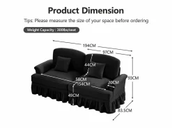 Gran Sofá 2 Plazas Chenille - Con Funda Extraíble y 2 Cojines - 194x83.5x93cm -^DripeX Best