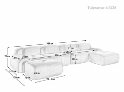Gran sofá angular modular 388cm - de Pana - con 4 cojines y 2 otomanas - ergonómico -^DripeX Clearance