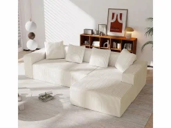 DripeX Gran sofá angular recto modular, de pana, con 4 cojines, sin montaje requerido, 261x146x65cm, Blanco Clearance