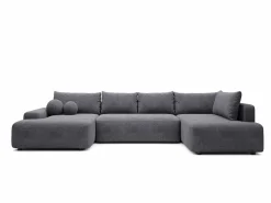 Vente-unique Gran sofá cama rinconera derecha panorámico tela texturizada DAVISO Gris antracita Online