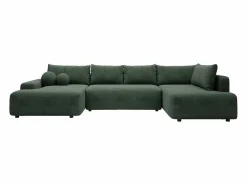 Gran sofá cama rinconera derecha panorámico en tela texturizada verde abeto DAVISO^Vente-unique Discount