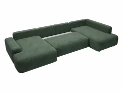Gran sofá cama rinconera derecha panorámico en tela texturizada verde abeto DAVISO^Vente-unique Discount