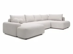 Vente-unique Sofá Xxl|Gran sofá cama rinconera derecha panorámico de 8 plazas en tela texturizada DAVISO