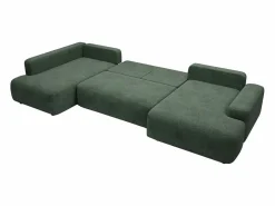 Vente-unique Gran sofá cama rinconera izquierda panorámico en tela texturizada verde abeto DAVISO Verde pino New