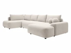 Vente-unique Gran sofá cama rinconera izquierda panorámico en tela texturizada DAVISO Crema Clearance