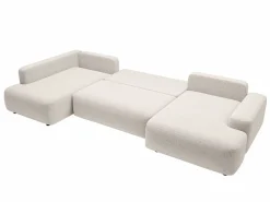 Vente-unique Gran sofá cama rinconera izquierda panorámico en tela texturizada DAVISO Crema Clearance