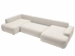Vente-unique Gran sofá cama rinconera izquierda panorámico en tela texturizada DAVISO Crema Clearance